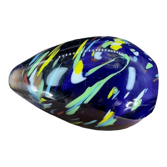 Multicolor Egg Shaped Art Glass Paperweight Figurine Cobalt Blue Dots 4"T 2.25"W - Picture 12 of 12